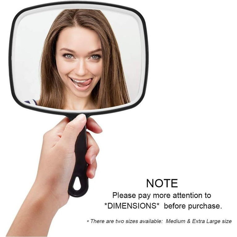 Classic Black Handheld Mirror with Handle, Single-Sided Square Design