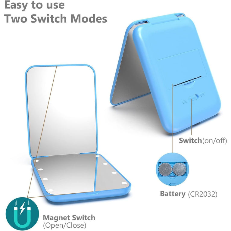 Travel Makeup Mirror with LED Light, 1X/3X Magnification, Compact and Portable Handheld Mirror