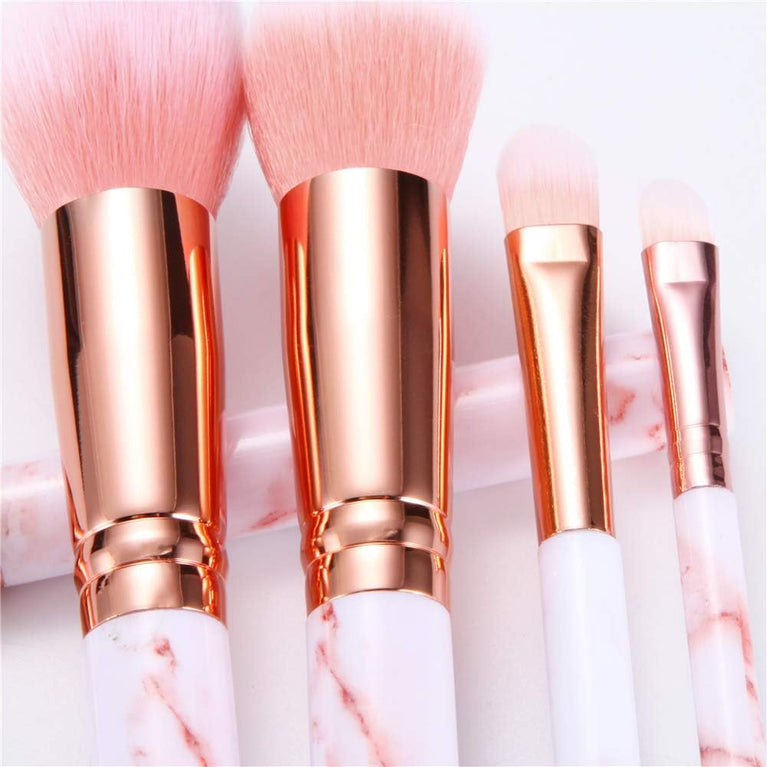 Marble Pattern Makeup Brushes Set with Travel Holder - 16PCS Pink Glamour Gaze Brush Set with Silicone Mask Brush