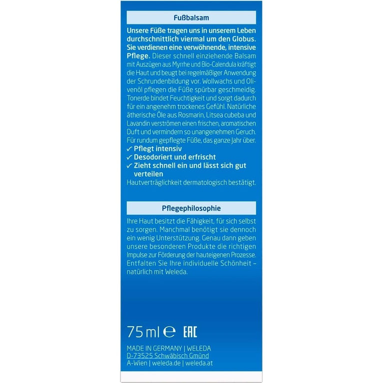 Weleda 75ml Refreshing and Soothing Foot Balm for Soft, Smooth, and Odor-Free Feet