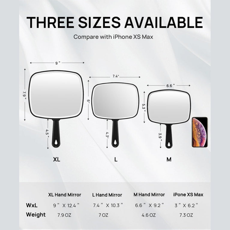 Classic Black Handheld Mirror with Handle, Single-Sided Square Design