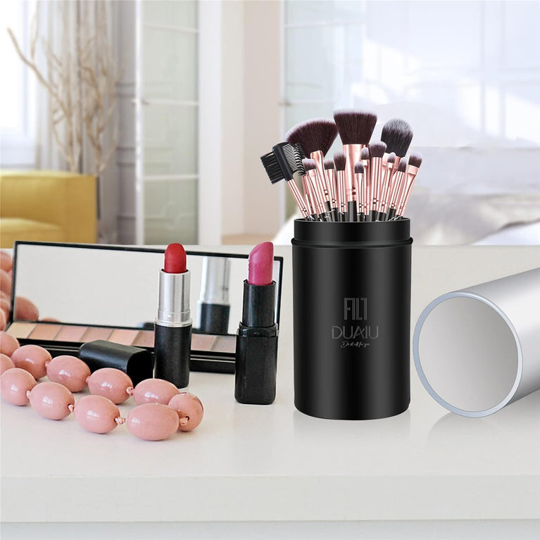 16-Piece Black Marble Makeup Brush Set with Holder - Vegan Synthetic Fibre Brushes for Eyeshadow, Foundation, Concealer, and Eyebrow - Gift Box Included