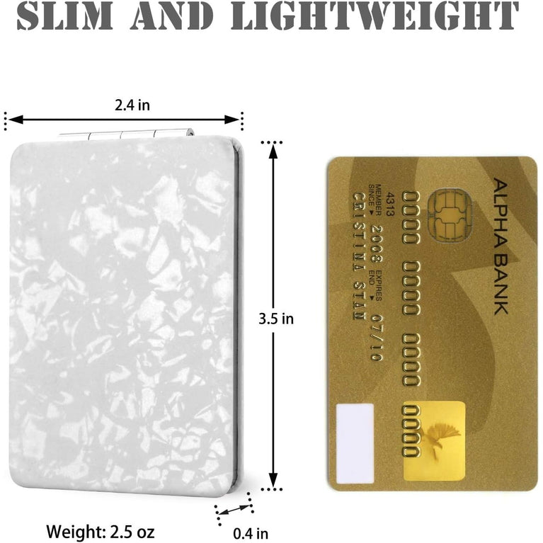 Elegant White Compact Travel Makeup Mirror with Magnifying Feature and 3D Shell Pattern