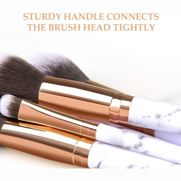 Marble Makeup Brush Set with Cosmetics Bag and Sponge Puff