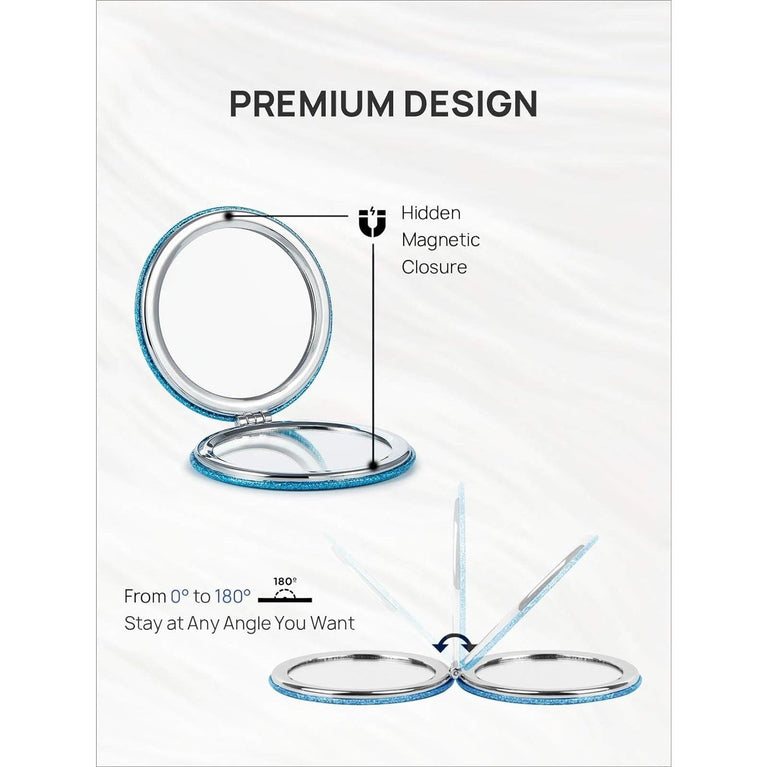 Dual-Sided Compact Mirror with PU Cover and 1X/3X Magnification