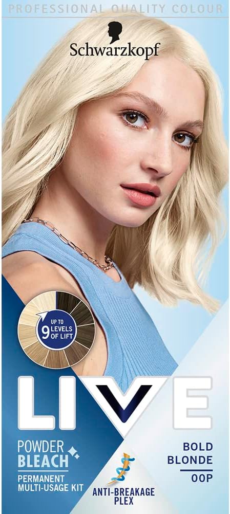 Schwarzkopf LIVE Bold Blonde Hair Dye, 9 Levels Lift, Plex Technology, Light Brown to Dark Brown, 157.0 gram
