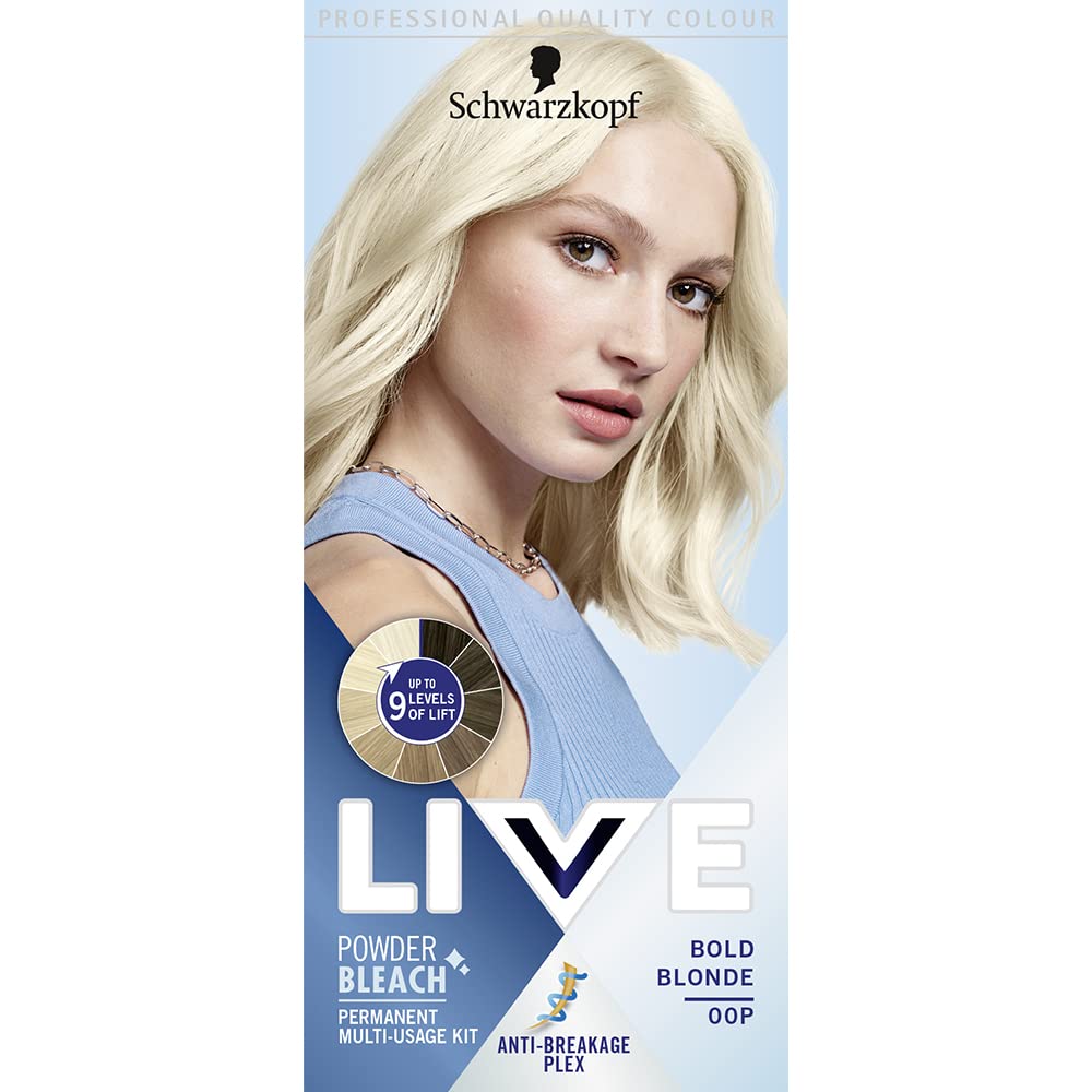 Schwarzkopf LIVE Bold Blonde Hair Dye, 9 Levels Lift, Plex Technology, Light Brown to Dark Brown, 157.0 gram