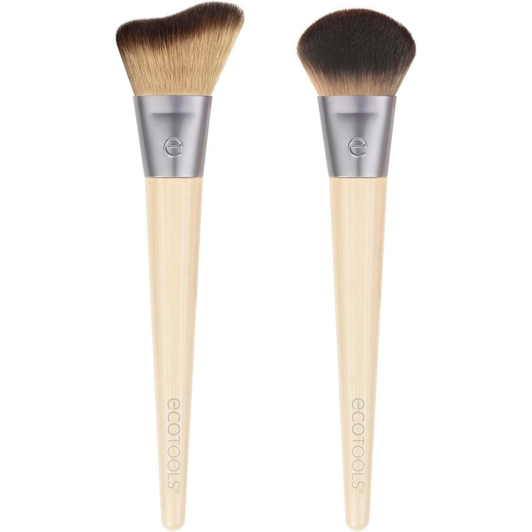 2x Radiant Blush & Highlight Brush Duo, Vegan & Cruelty-Free Synthetic Bristles for Skin Enhancement