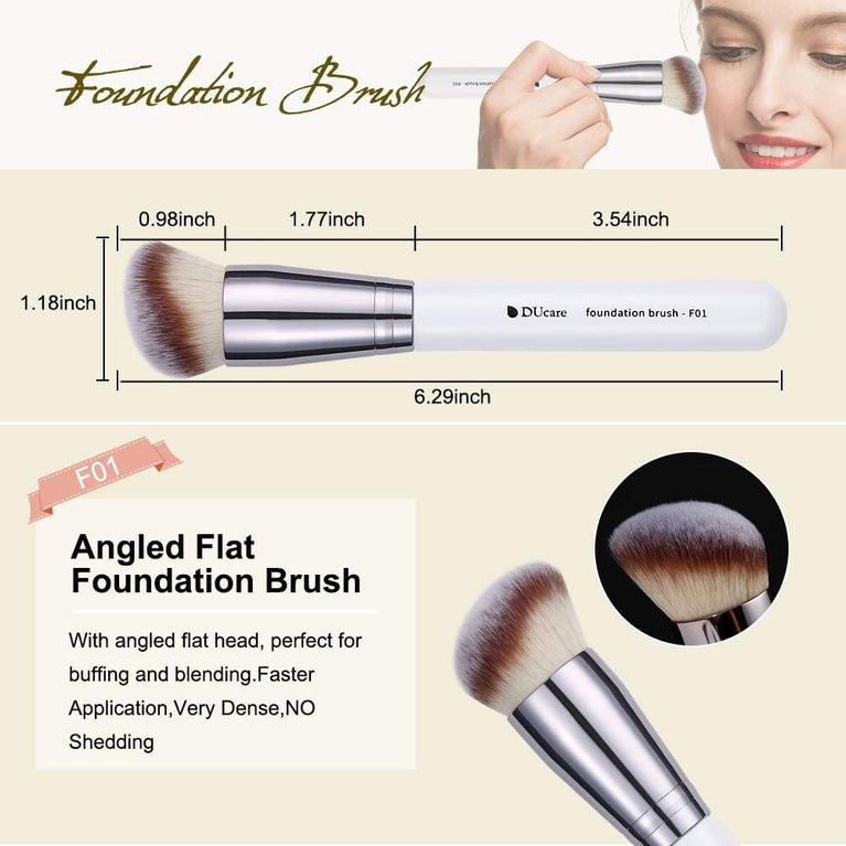 3-Piece Makeup Brush Set – White – Powder, Concealer and Blush Brushes, Vegan