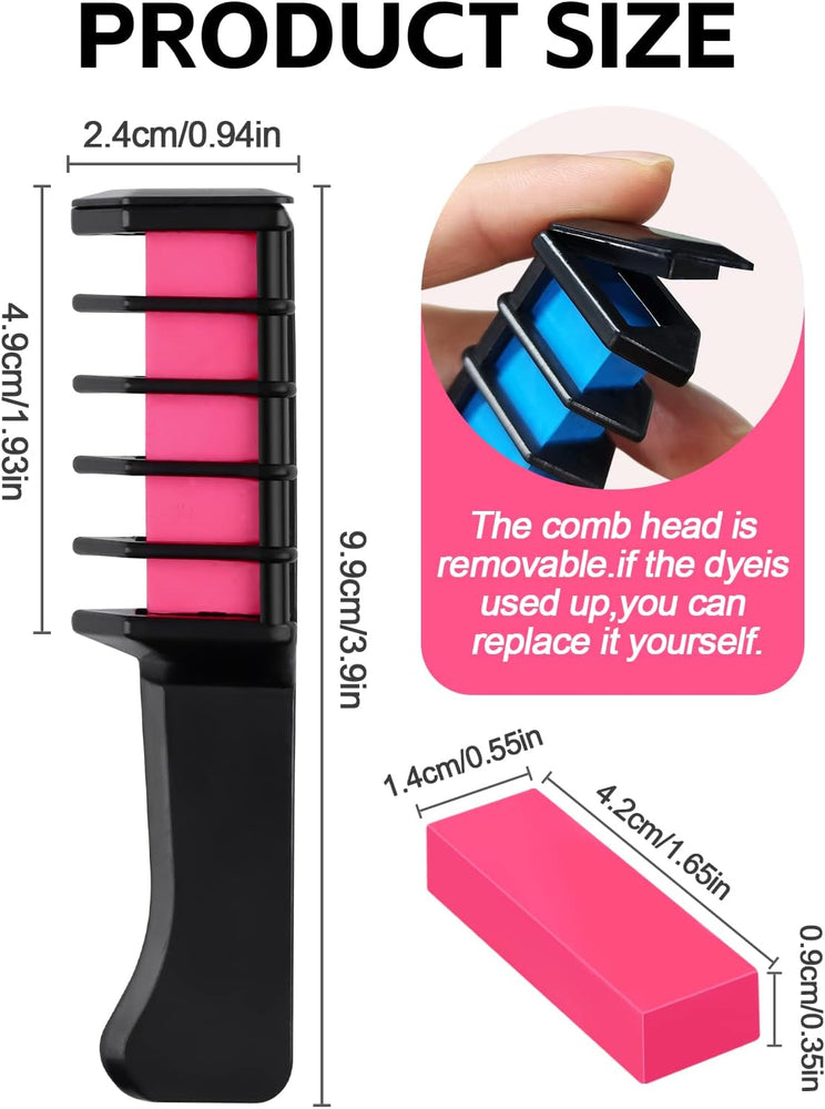 6 Colors Mini Washable Hair Chalk Combs for Kids - Metallic Glitter Hair Dye for Birthday Parties, Cosplay, and Special Events