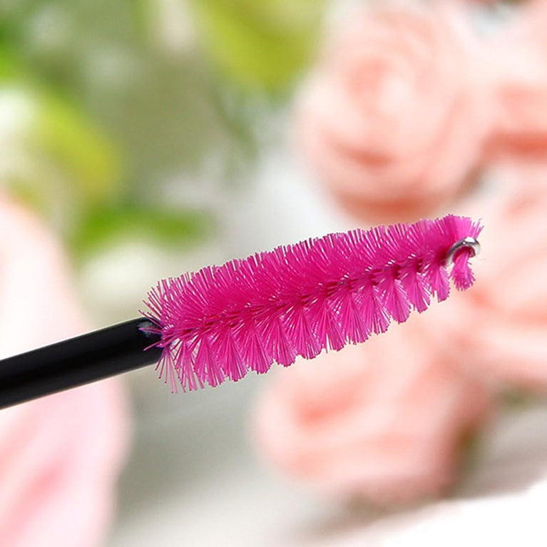 100PCS Glitter Pink Disposable Eyelash Mascara and Lip Brushes Set - 50PCS Eyelash Spoolies and 50PCS Lip Wands for Eyelash Extensions