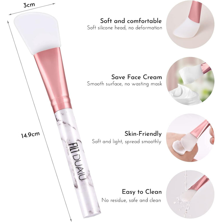 2-Pack Silicone Facial Mask Application Brushes with Marble Plastic Handles for Mud, Clay, Charcoal Masks