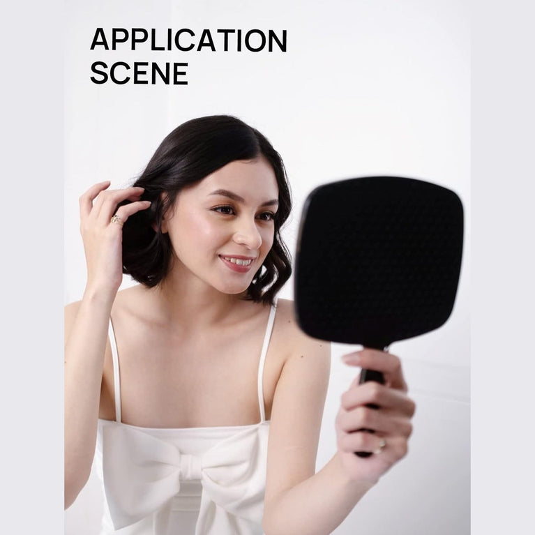 Classic Black Handheld Mirror with Handle, Single-Sided Square Design
