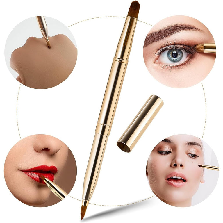 Gold Dual-End Retractable Lip Brush with Concealer Functionality - Compact Lipstick