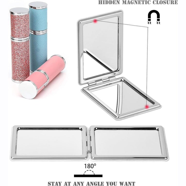 Elegant White Compact Travel Makeup Mirror with Magnifying Feature and 3D Shell Pattern