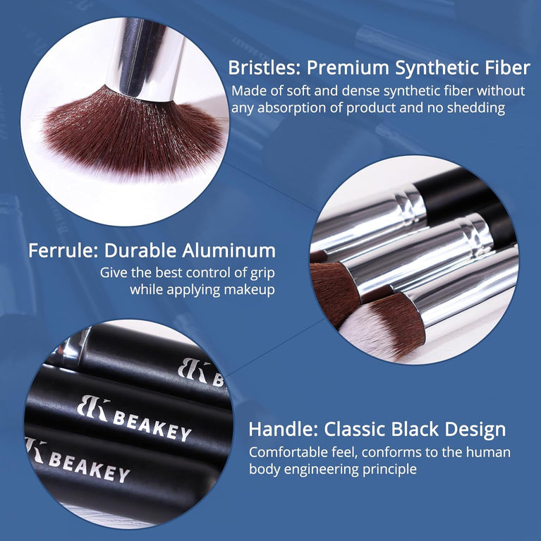 BEAKEY 12-Piece Makeup Brush Set with Blender Sponges - Black/Silver