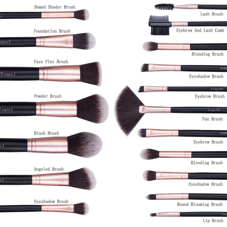 Rose Gold 18-Piece Makeup Brush Set with Premium Synthetic Fibers and Wooden Handles