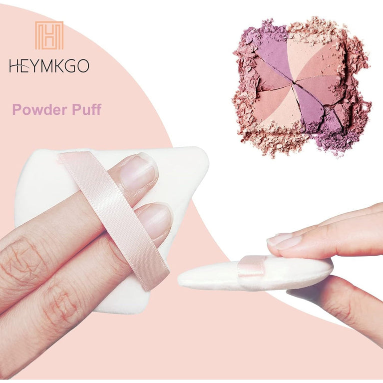 Makeup Powder Puffs, 4 Pack - Triangular, Washable Sponge with Strap for Wet or Dry Cosmetics