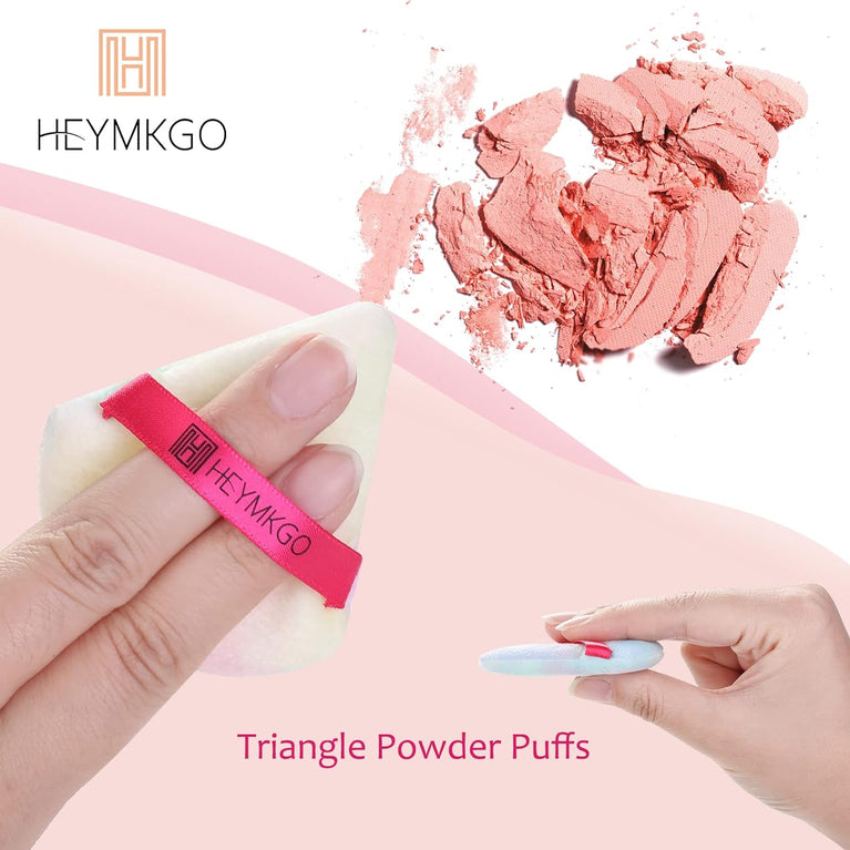 Makeup Powder Puffs, 4 Pack - Triangular, Washable Sponge with Strap for Wet or Dry Cosmetics