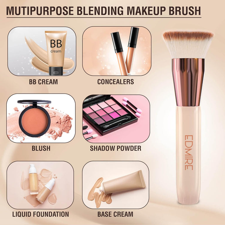 Makeup Brush for Liquid, Cream & Powder Foundations - Premium Quality Vegan Synthetic Hair Brush for Full Coverage