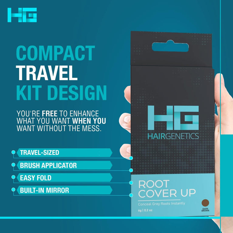 Hair Genetics Dark Brown Root Touch Up Powder with Full Grey Coverage, Ideal for Eyebrows and Beards