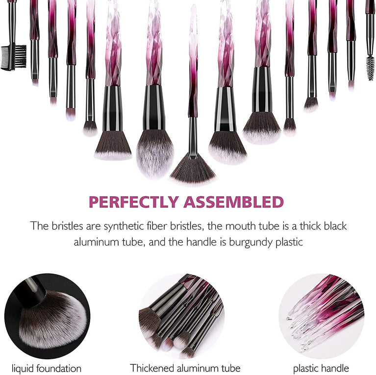 Crystal Gem Makeup Brushes Set with Starry Gift Box - 15pcs Professional Makeup Brush Collection in Blue
