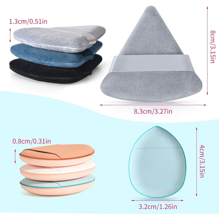 Makeup Powder Puffs, 4 Pack - Triangular, Washable Sponge with Strap for Wet or Dry Cosmetics