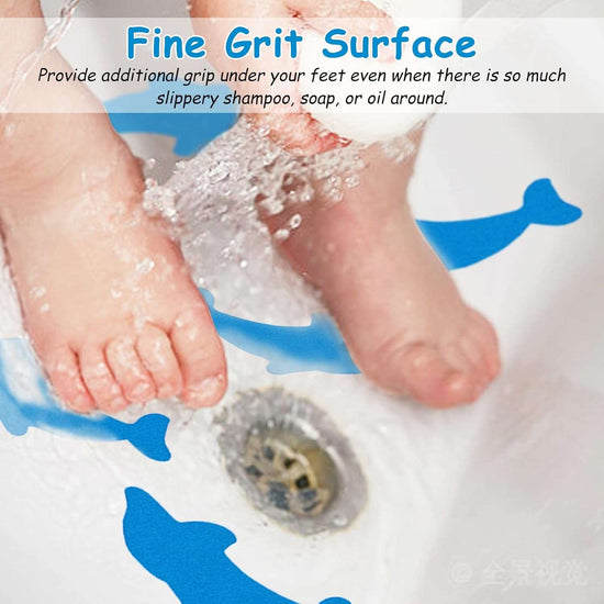 S&X Bathtub Non Slip Stickers,Grippy Dolphin Adhesive Treads – Fine Gritty Textured Surface – Pack of 12 Shower Floor Non Slip Stickers – Comfortable Grip On Slipper Surfaces