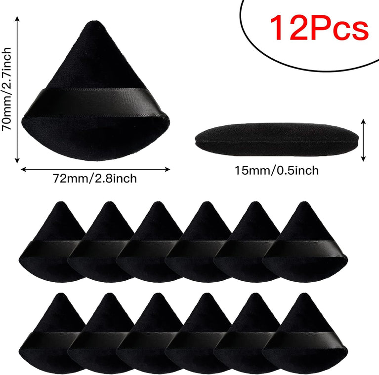 2-Pack Plush Triangle Makeup Sponges with Strap - Soft Reusable Cosmetic Puffs for Wet and Dry Use