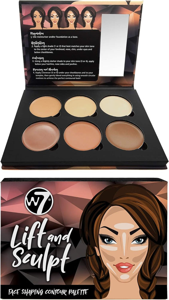 W7 Cosmetics Professional Contour Kit - Cream-Based Highlighting & Concealing Palette with Step-by-Step Guide