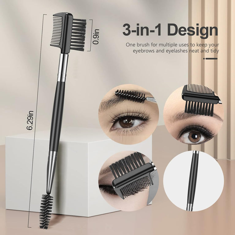 3-Piece Professional Eye Makeup Brush Set with Eyebrow Comb, Lash Spoolie, and Eyelash Separator
