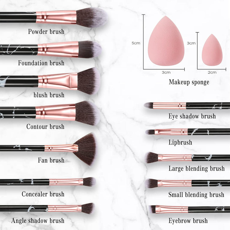 Pink Marble Makeup Brush Set with Blender and Travel Bag - 12Pcs Professional Beauty Kit