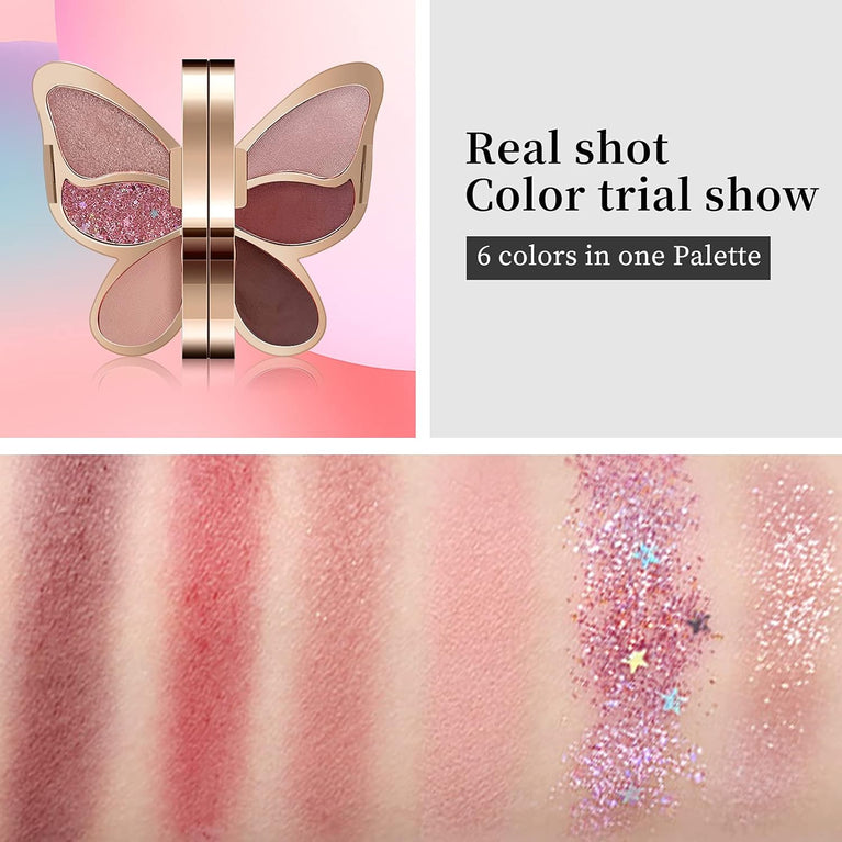 6-Color Butterfly Eyeshadow Palette - Waterproof, Long-Lasting and Cruelty-Free with Multiple Textures