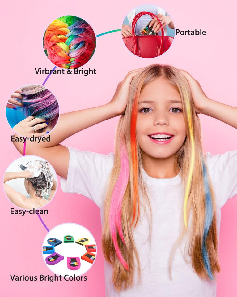 Colorful Hair Chalk Set for Kids and Women - Vibrant Temporary Hair Dye Kit for Parties, Cosplay, and Holidays