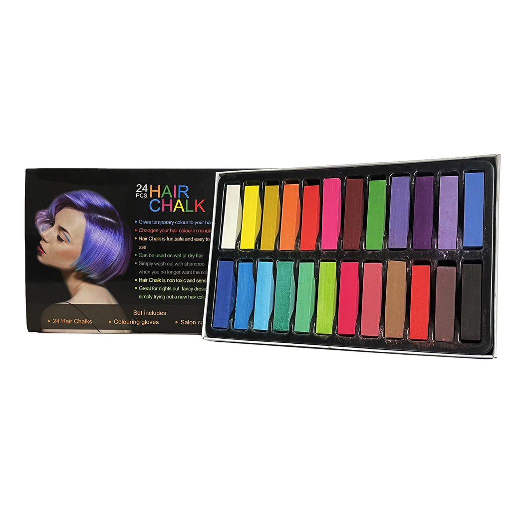 24-Piece Hair Chalk Set with Gloves & Cape | Temporary Hair Dye Kit for Dark & Light Hair