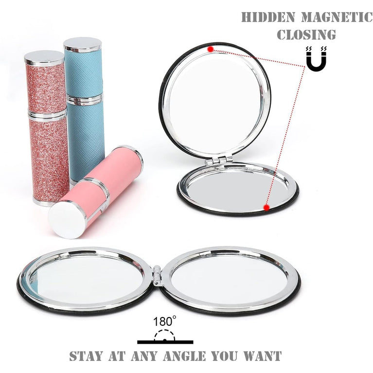 Elegant Black Compact Magnifying Vanity Mirror with Foldable Design