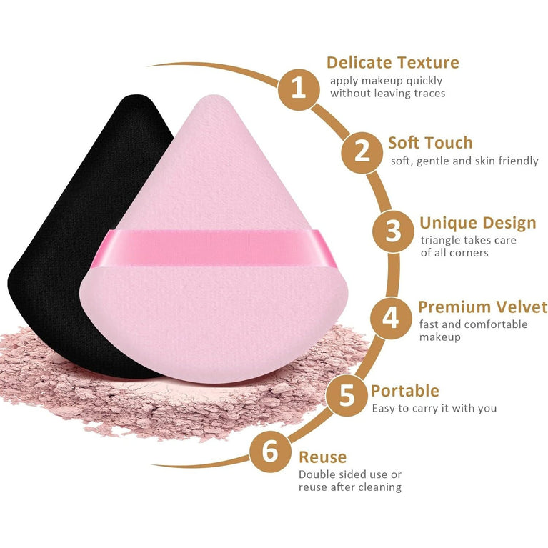 Versatile Velvet Powder Puffs Set of 2 - Reusable Triangle Makeup Sponges for Wet/Dry Use,
