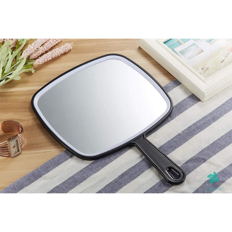 Classic Black Handheld Mirror with Handle, Single-Sided Square Design