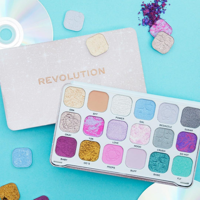 Makeup Revolution Y2K Inspired Dreamer Eyeshadow Palette - 18 Shades of Matte, Glitter & Shimmer, Cruelty-Free and Vegan