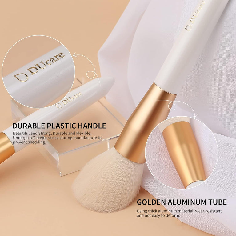 3-Piece Makeup Brush Set – White – Powder, Concealer and Blush Brushes, Vegan