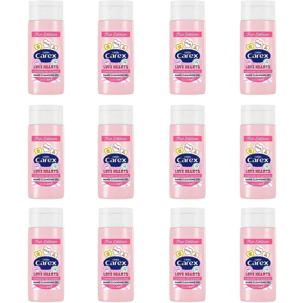 Carex Love Hearts Cleansing Hand Gel Pack of 12, Refreshing Hand Gels with 70% Alcohol, Fun Editions Scented Hand Gel that Cleans, Cares and Protects, 50 ml