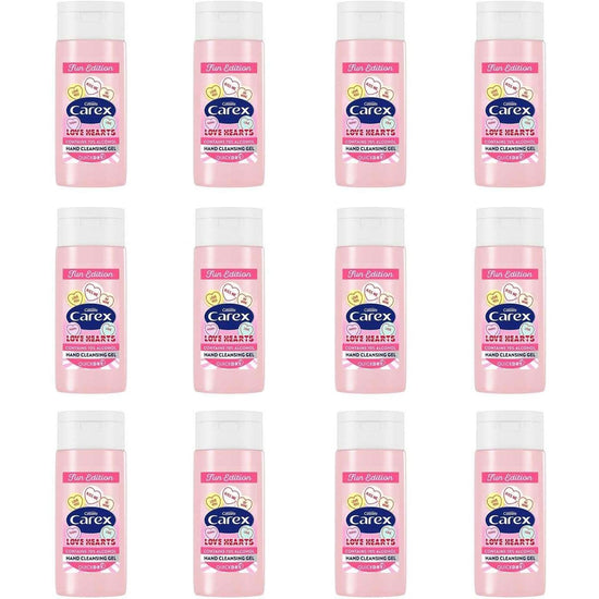 Carex Love Hearts Cleansing Hand Gel Pack of 12, Refreshing Hand Gels with 70% Alcohol, Fun Editions Scented Hand Gel that Cleans, Cares and Protects, 50 ml