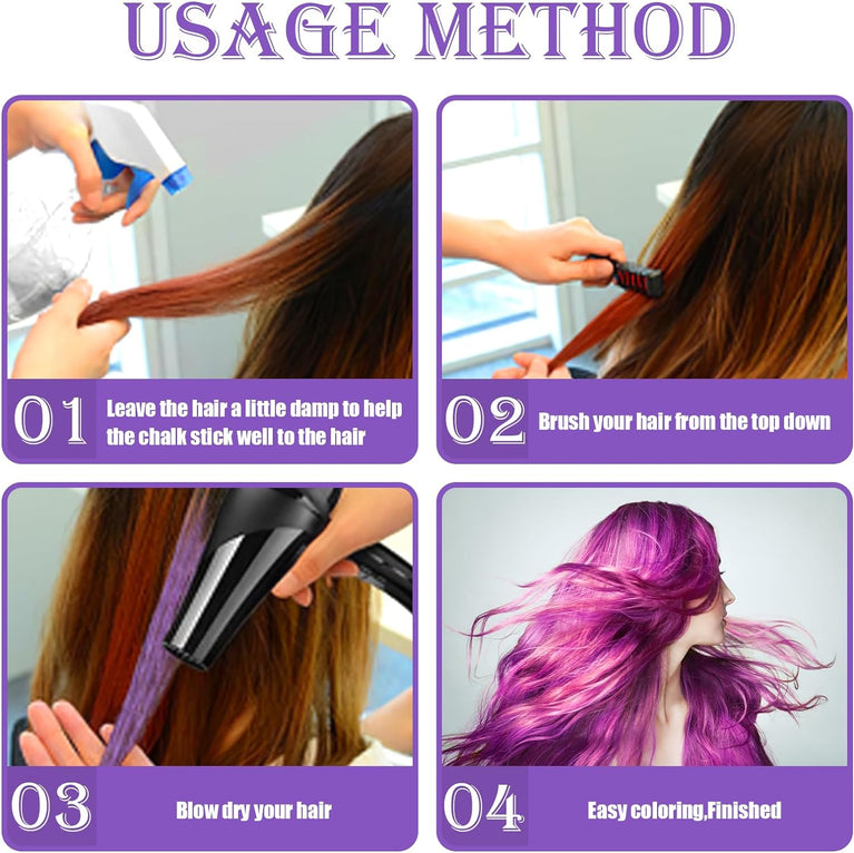 10 Vibrant Hair Chalk Comb Set for Girls - Temporary Coloring Fun for Kids Age 5+ - Safe and Washable Dye Kit for Parties and Play