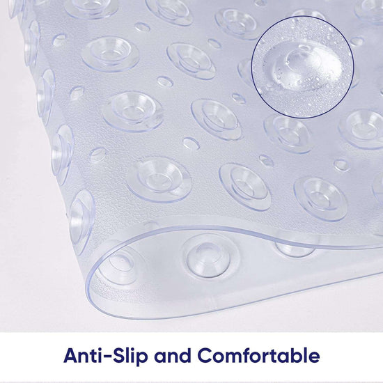 Hafaa Shower Bath Mat Non Slip Anti Mould & Mildew - Long Rubber Bathroom Mat 70x38cm with Strong Suction Cups Grip - Easy Drain and Machine Washable Soft Bathtub Mats (Clear)