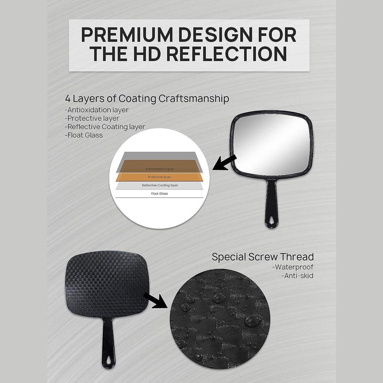 Streamline Handheld Mirror with Comfort Grip, Lightweight Travel-Friendly, 6.6"x 9.3"