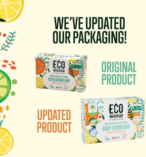 Eco Warrior Body Scrub Soap Bar - Vegan, Cruelty Free, No SLS or Parabens, Whole Body & Hand Soap, Moisturising and Exfoliating Citrus Essential Oils and Oatmeal, Natural Eco Friendly Bar Soap - 100g