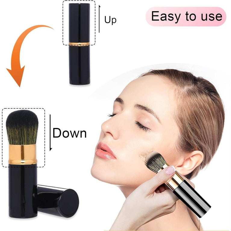 2 Pack Makeup Brush Duo with Retractable Design, Protective Covers, Fine Bristles for Flawless Bronzer