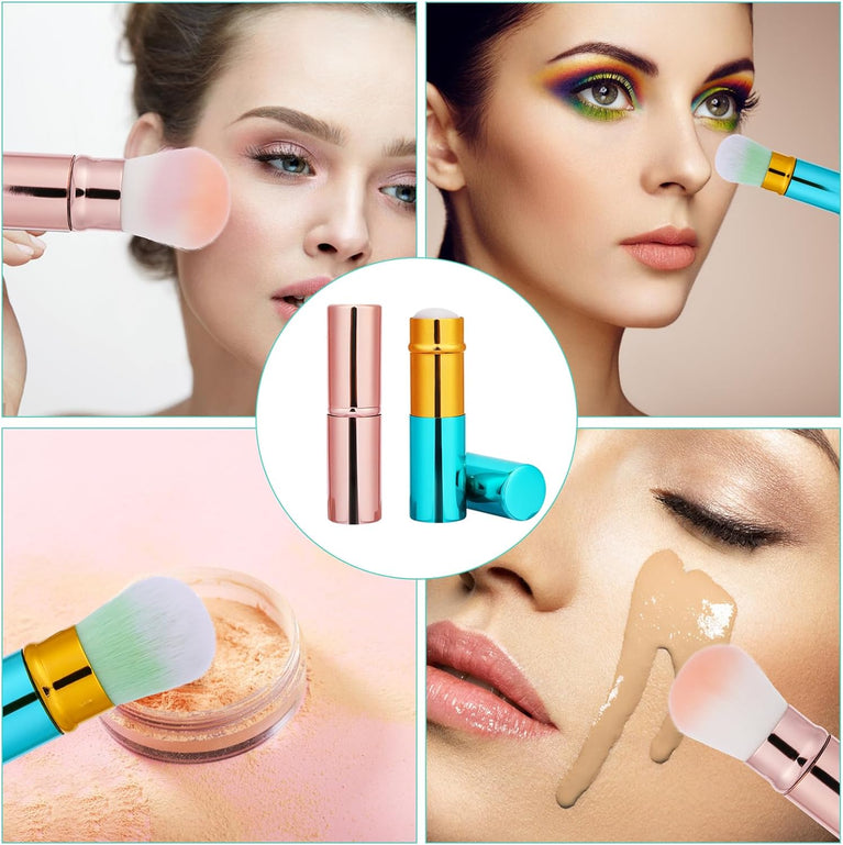 2 Pack Makeup Brush Duo with Retractable Design, Protective Covers, Fine Bristles for Flawless Bronzer