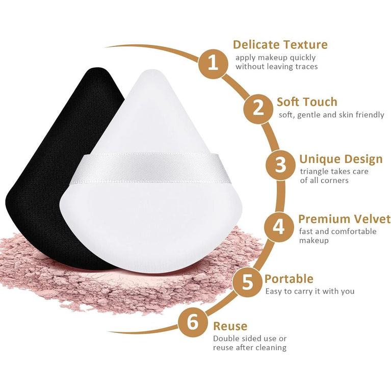 Versatile Velvet Powder Puffs Set of 2 - Reusable Triangle Makeup Sponges for Wet/Dry Use,