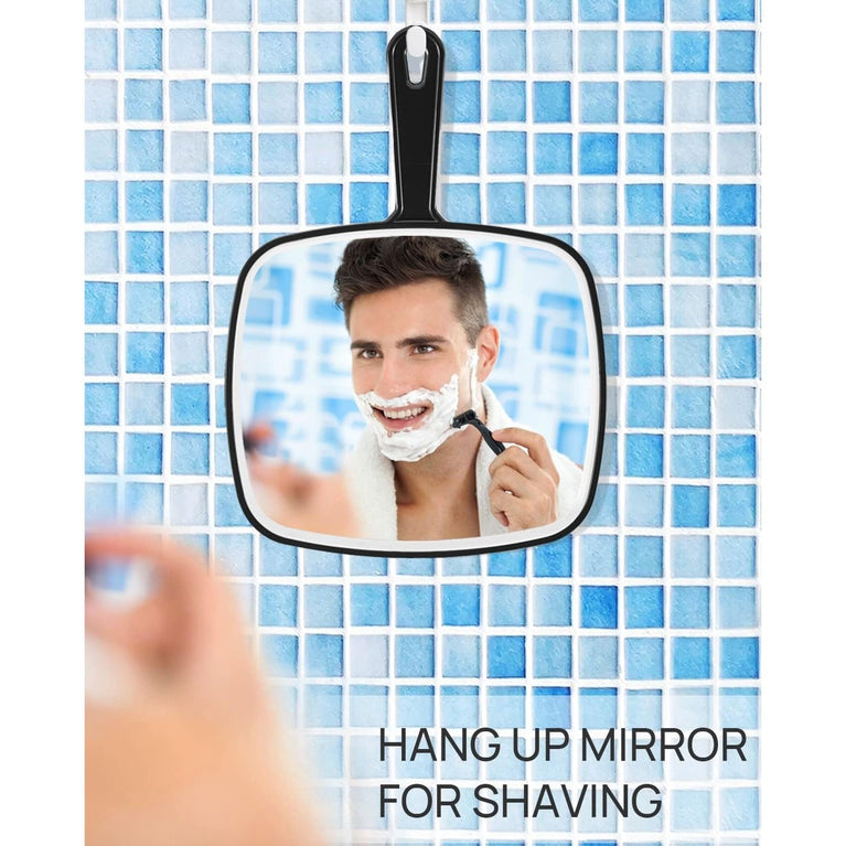 Classic Black Handheld Mirror with Handle, Single-Sided Square Design
